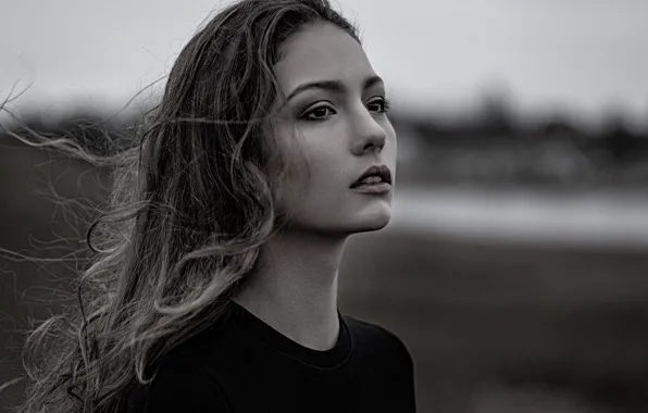 Black & white, girl, long hair, photo, photographer, monochrome, model, bokeh