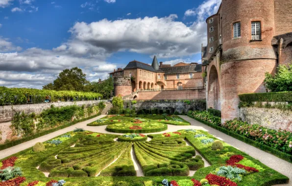 Castle, France, flowerbed, Walled Gardens of Albi