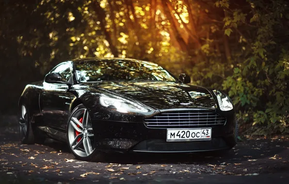 Picture Aston Martin, Car, Front, Black, Sun, Super, Virage