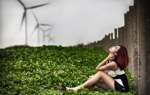 Girl, pose, windmills