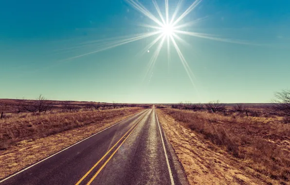 Road, the sun, desert, sunshine, road, desert, sun