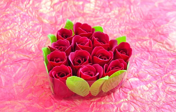 Picture gift, heart, roses, red, artificial