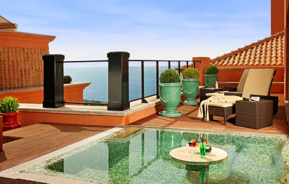 Sea, stay, Villa, view, the evening, pool, relax, balcony