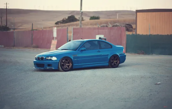 Picture blue, bmw, BMW, the fence, front view, blue, e46