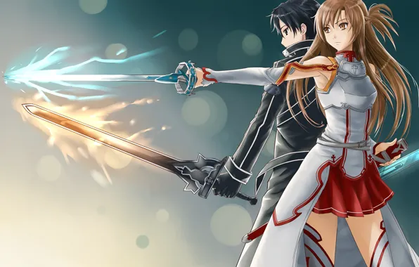 Girl, weapons, anime, art, guy, swords, Sword art online, Sword Art Online