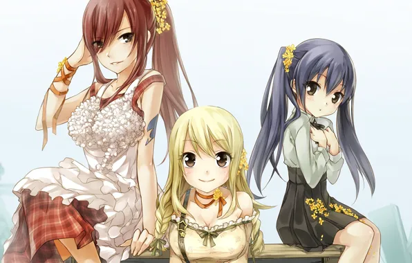 Girls, anime, art, trio, Fairy Tail, Fairy tail