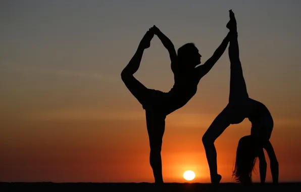 Girls, flexibility, silhouette, yoga, legs