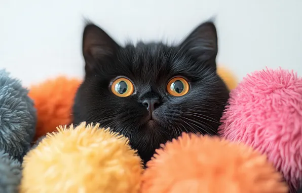 Cat, cat, look, balls, pose, kitty, black, portrait