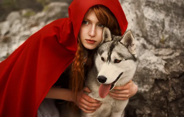 Picture wolf, cloak, wolf, redhead, cosplay, Red Riding Hood, Cosplay, little red riding hood
