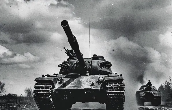 Picture Retro, Clouds, Tanks, Front, Digital art, Black and white, AI art, The Art of Artificial …