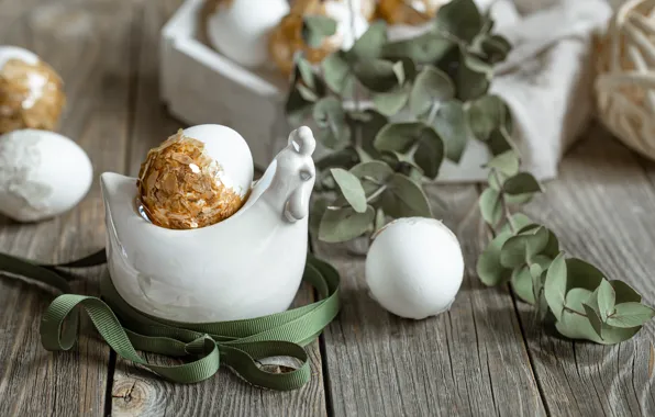 Leaves, branches, holiday, Board, eggs, spring, chicken, Easter