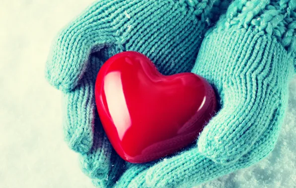 Winter, snow, love, heart, hands, mittens
