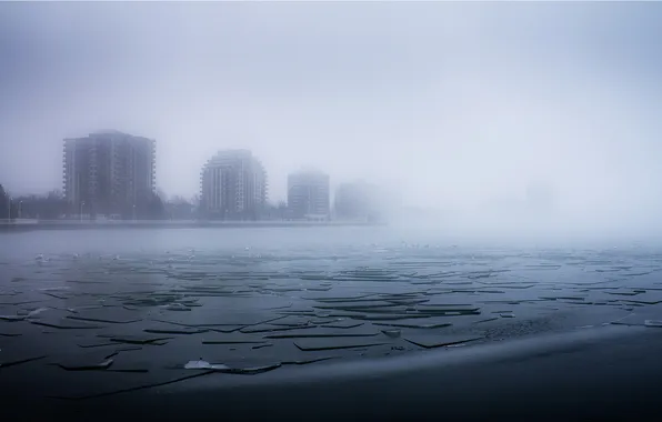 Picture the city, fog, river, home