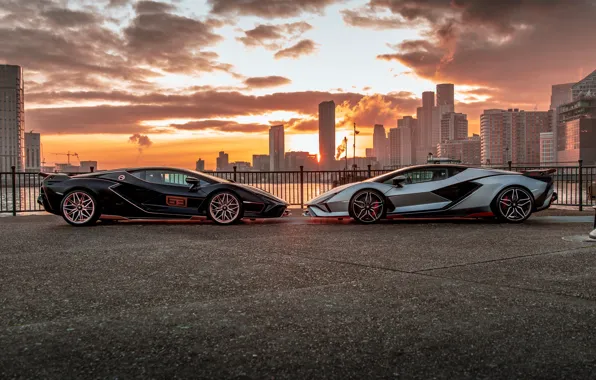 The city, dawn, Lamborghini, Lamba, 2021, Later, Sian, FKP 37