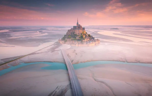 Road, island, fortress, road, fortress, island, Mont-Saint-Michel, Mont Saint-Michel