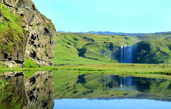 The sky, rocks, waterfall, stream