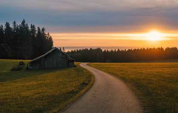Light, road, sunrise, Bavaria