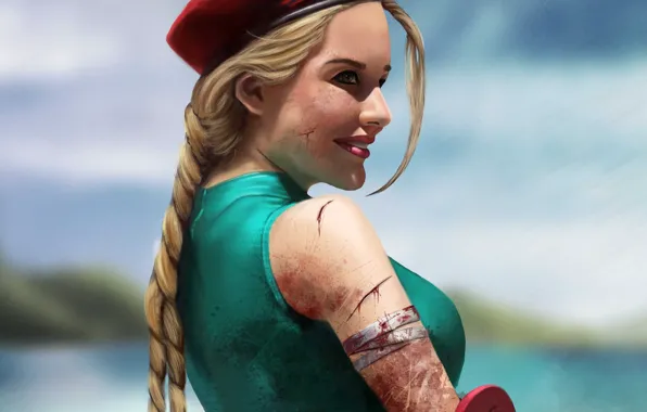 Picture girl, blood, art, braid, Sunny, Cammy, wounds, Street Fighter