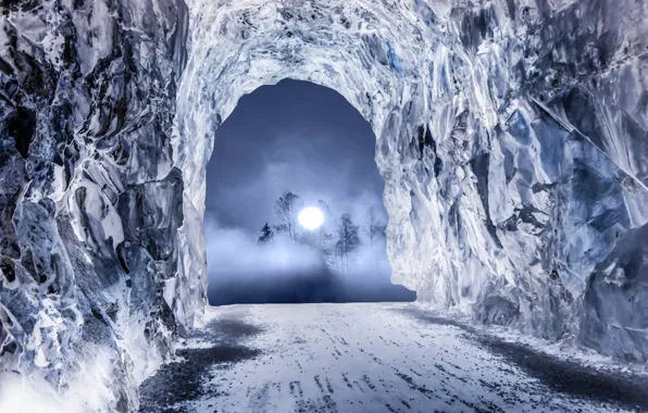 Picture Night, The moon, Moon, Ice, Arch, Winter, Night
