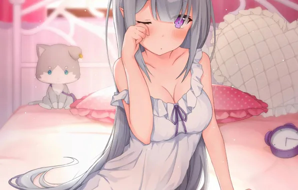 Girl, sexy, cleavage, babydoll, long hair, dress, boobs, anime