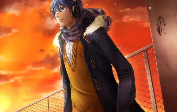 Picture the sky, headphones, tears, guy, vocaloid, kaito