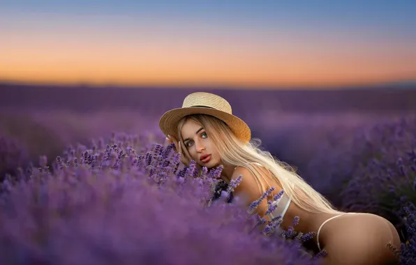 Girl, hat, lavender
