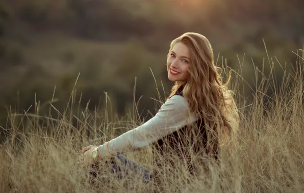 Picture field, girl, nature, smile
