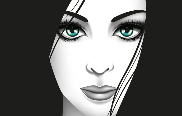 Picture look, girl, face, vector, green eyes