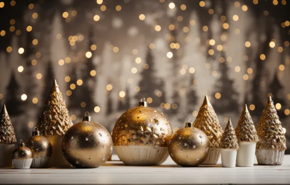 Balls, gold, Board, Christmas, New year, gold plated, gold, Christmas decorations