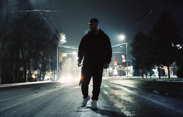 Road, night, winter, hip-hop, Rap, Nizam DRedd, Man on the street at night, Man in …