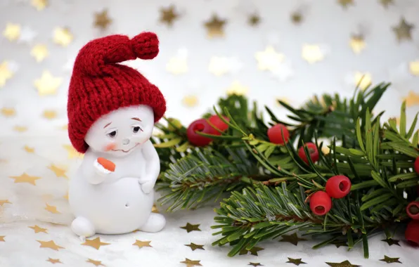Sadness, branches, berries, toy, fruit, Christmas, New year, snowman