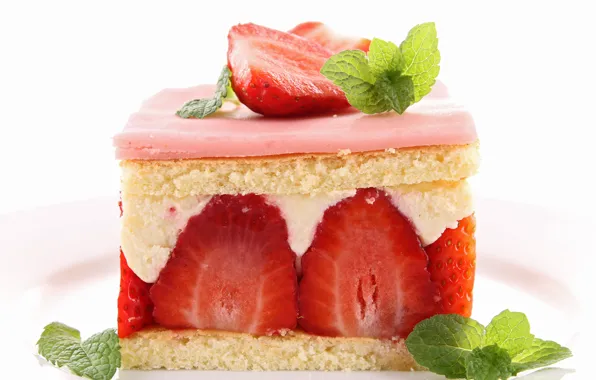 Strawberry, cake, mint, dessert, sweet