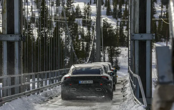 Picture snow, bridge, Porsche, prototype, 2019, Taycan