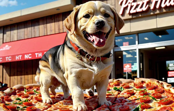 Animal, dog, pizza