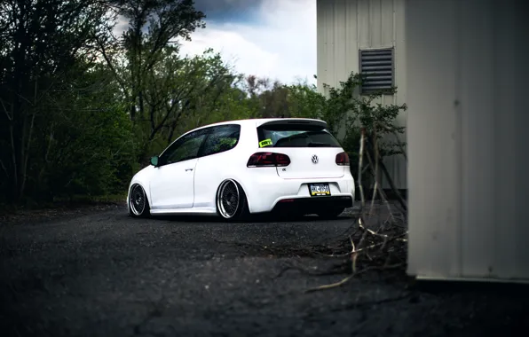 Picture Volkswagen, white, R32, Golf, MK6, Stance