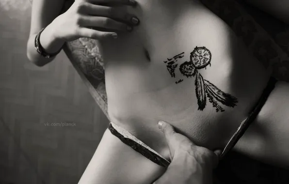 Girl, passion, panties, hand, b/W, tattoo, affection, photographer