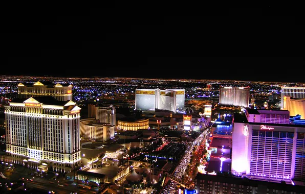 Night, road, Vegas, cars., hotels, Las