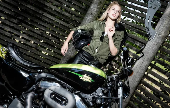 Girl, background, motorcycle