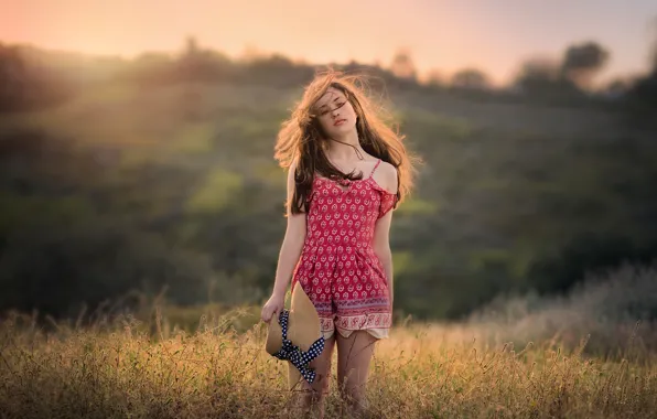 Field, the evening, hat, legs, curls, Edie Layland, At Day's End