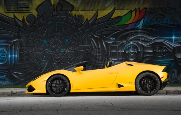 Wall, graffiti, Lamborghini, side view, Spyder, Huracan, LP610-4