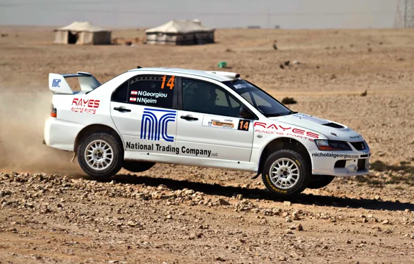 Picture race, White, Sport, Desert, Day, Mitsubishi, Lancer, WRC