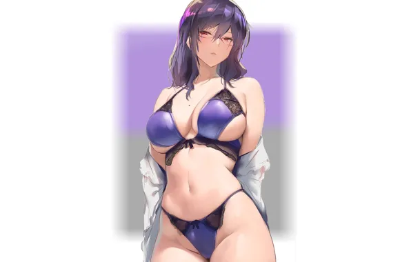 Girl, hot, sexy, bra, anime, pretty, purple, babe