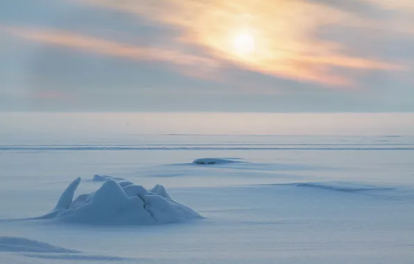 Winter, sea, sunset, ice, the evening, crack, Svetlana Kholodnyak