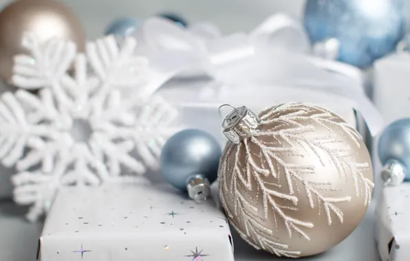 Winter, balls, holiday, box, gift, balls, blue, Christmas