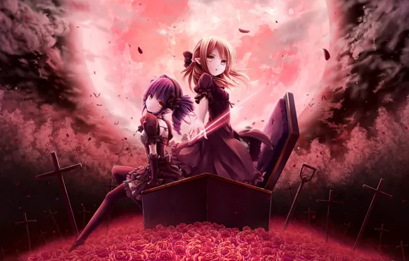 Flowers, Girls, Look, Cross, The coffin