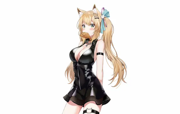 Girl, sexy, cleavage, green eyes, long hair, dress, boobs, animal ears