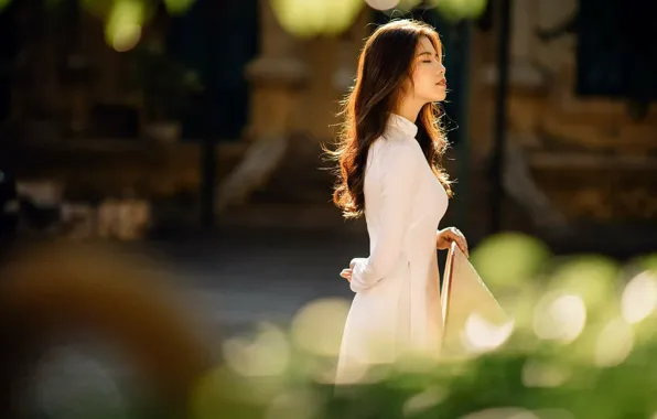 Asian, white dress, beautiful girl, Nega, charm, beautiful girl, asian, closed eyes