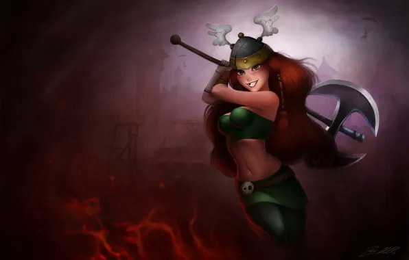 Girl, smile, art, axe, red hair, The Vikings
