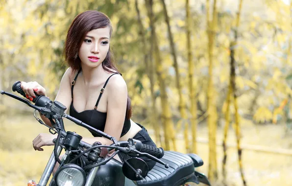 Girl, motorcycle, Asian