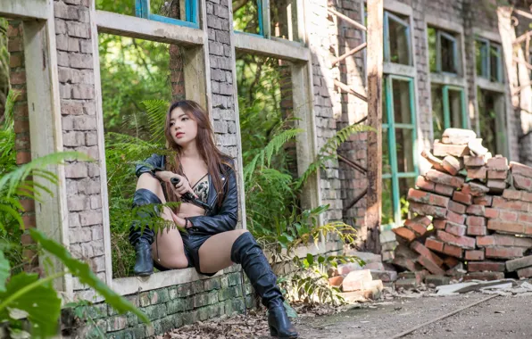 Girl, gun, Asian